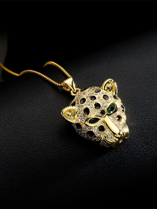 AOG Brass Cubic Zirconia  Vintage  leopard head Pendant Necklace 1