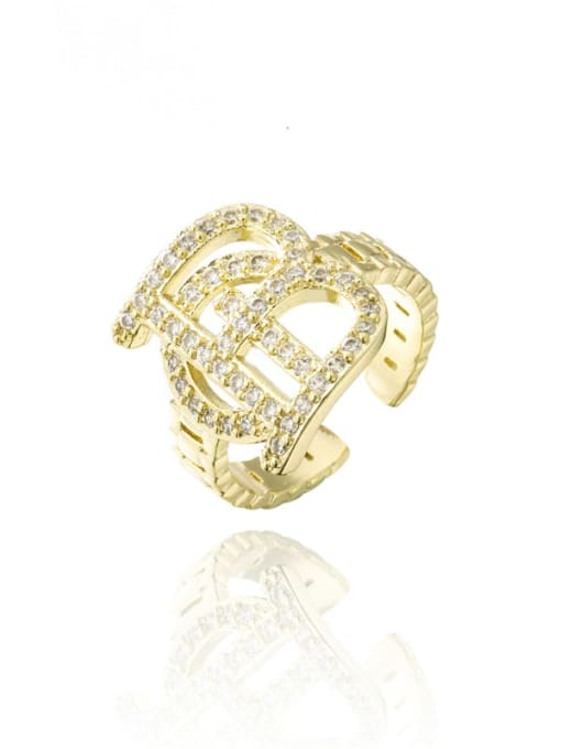 AOG Brass Cubic Zirconia Letter Vintage Band Ring 0