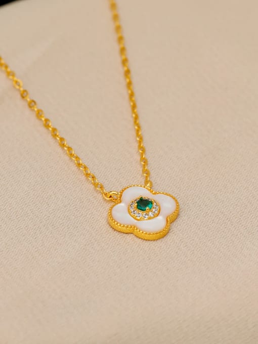 HYACINTH Brass Cubic Zirconia Enamel Clover Minimalist Necklace