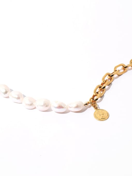 TINGS Brass Freshwater Pearl Geometric Chain Vintage Necklace 2
