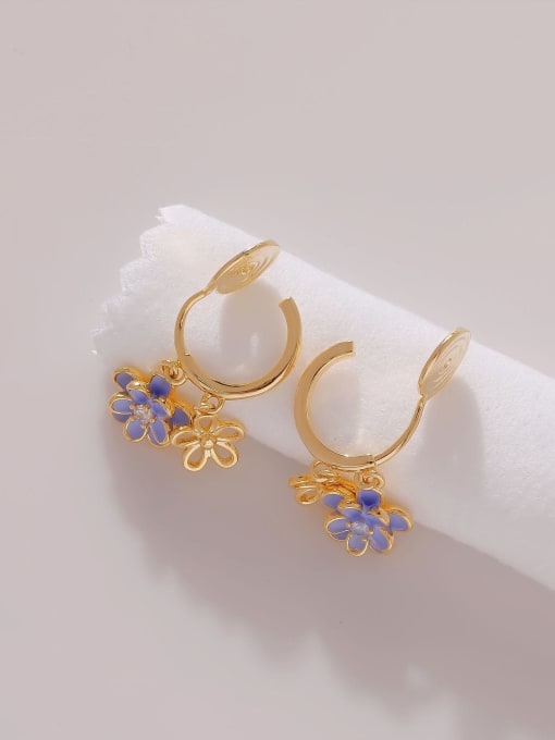 14K gold Brass Enamel Flower Minimalist Clip Earring