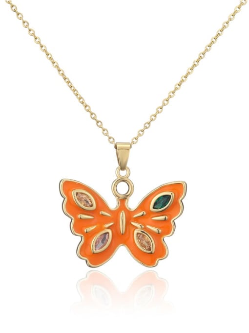 20976 Brass Cubic Zirconia Enamel  Trend Butterfly Pendant Necklace