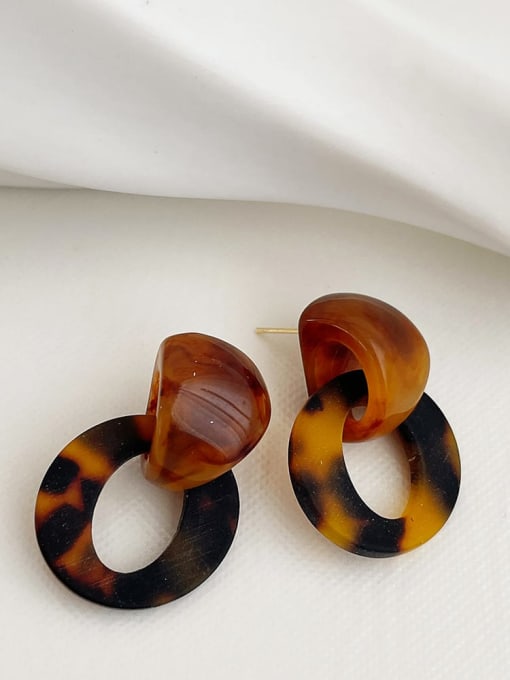 B167 coffee leopard Earrings Resin Geometric Vintage Personalized leopard print Drop Earring