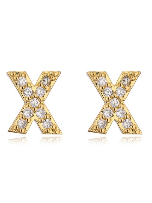 X Brass Cubic Zirconia Letter Minimalist Stud Earring