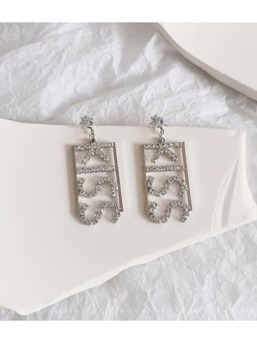 white K Copper Cubic Zirconia Letter Dainty Drop Trend Korean Fashion Earring