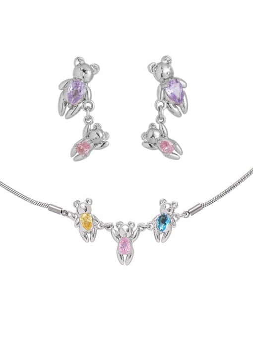 TINGS Brass Cubic Zirconia Cute Bear  Earring and Necklace Set 3