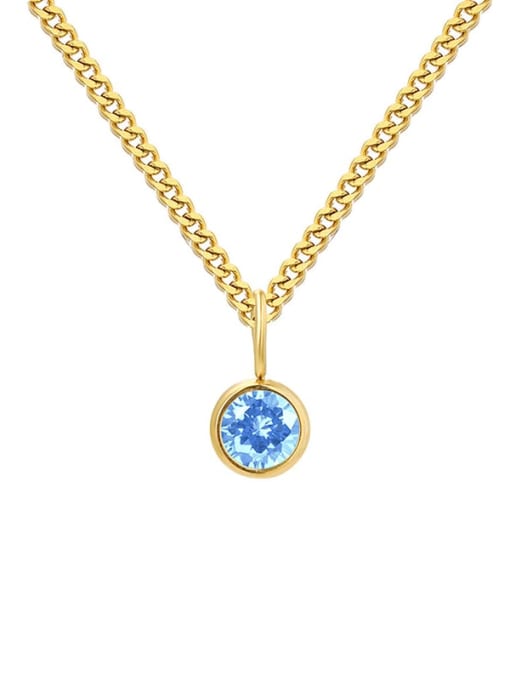 March Light Blue Gold Stainless steel Birthstone Geometric Minimalist Necklace