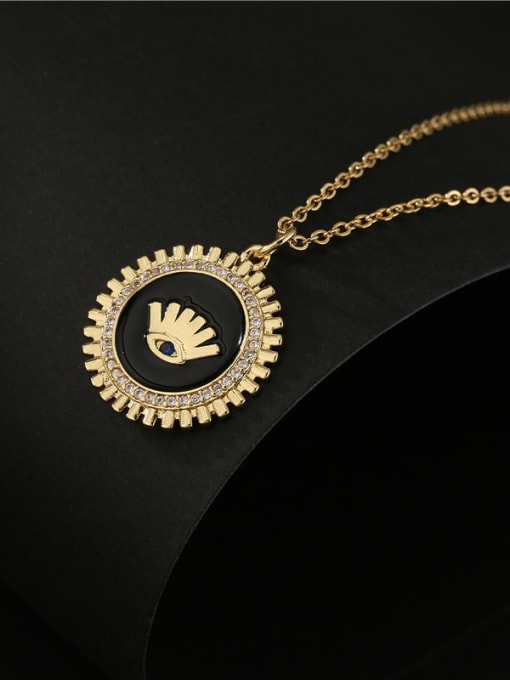 AOG Brass Enamel Evil Eye Vintage Flower Pendant Necklace 1