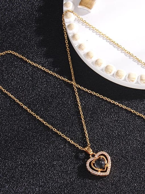 A370 Copper Cubic Zirconia Flower Trend  Heart Thermometamorphic stone Pendant Necklace