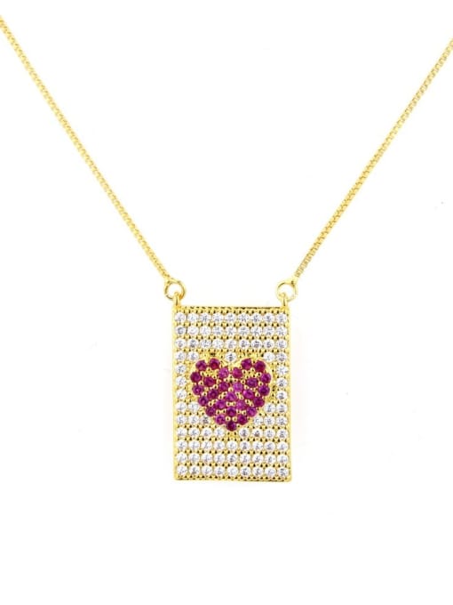 Gold Plated Red zircon Brass Cubic Zirconia Heart Dainty Necklace