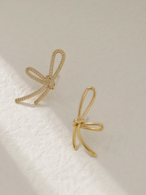 14k Gold Brass Cubic Zirconia Bowknot Minimalist Stud Earring