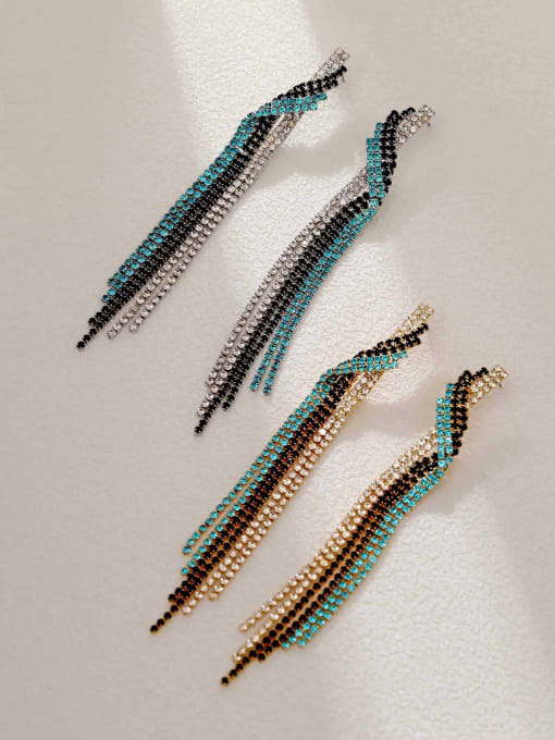 HYACINTH Brass Cubic Zirconia Tassel Vintage Threader Earring