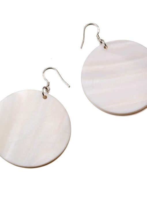 White Large 925 Sterling Silver Shell Round Minimalist Drop Earring