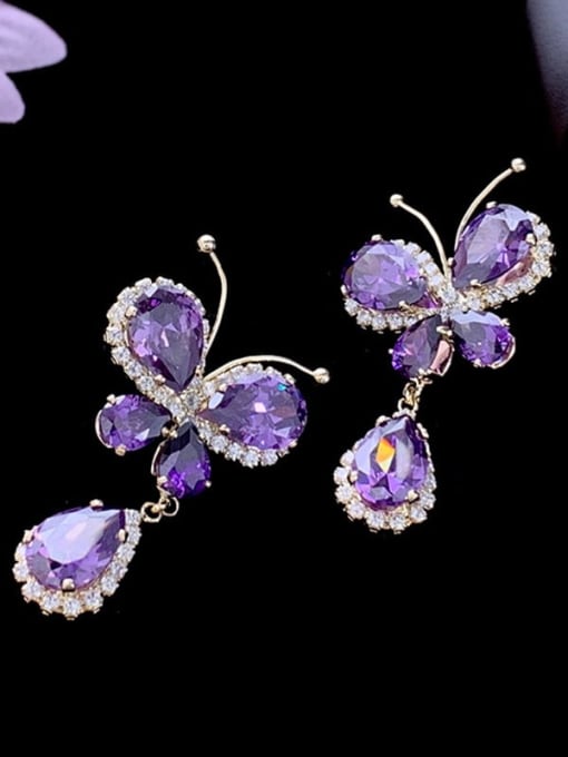 SUUTO Brass Cubic Zirconia Multi Color Flower Luxury Cluster Earring 1