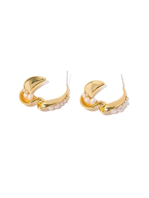 ACCA Brass Imitation Pearl Geometric Vintage C shape Stud Earring 2