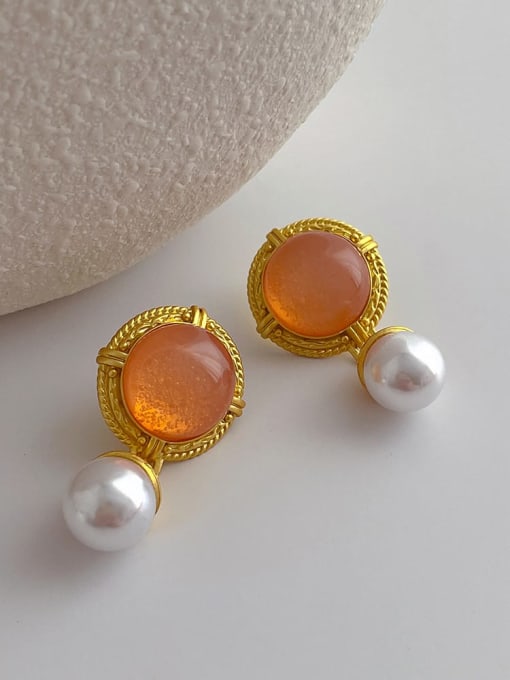 Gold Two Wear Flower Earrings Brass Imitation Pearl Geometric Minimalist Drop Earring