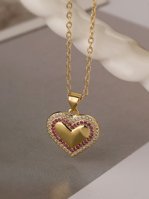23939 Brass Cubic Zirconia Heart Vintage Necklace