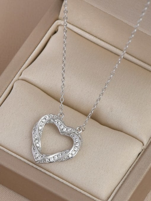 Steel color XL62644 Brass Cubic Zirconia Heart Dainty Necklace