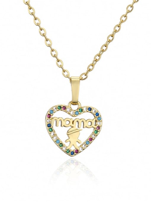 20721 Brass Cubic Zirconia Letter Minimalist Heart Pendant Necklace