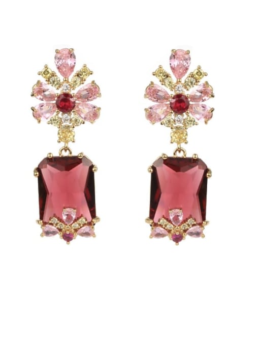 OUOU Brass Cubic Zirconia Flower Luxury Cluster Earring 4