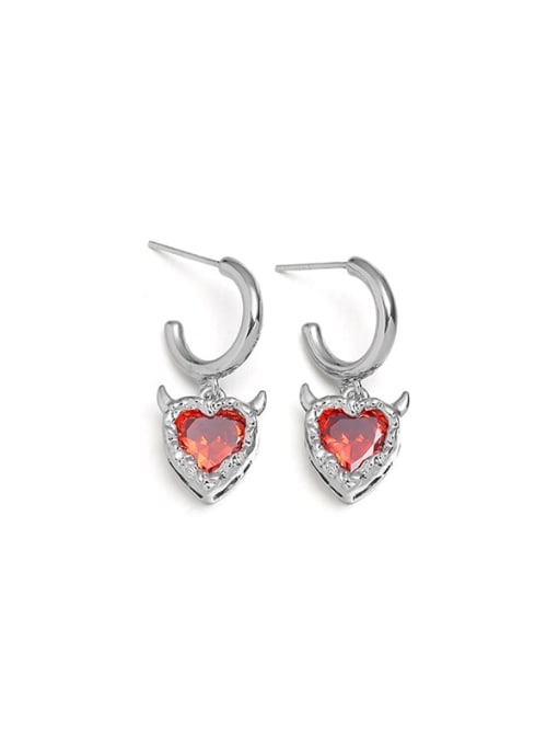 Platinum C-shaped earrings Brass Cubic Zirconia Heart Vintage Drop Earring