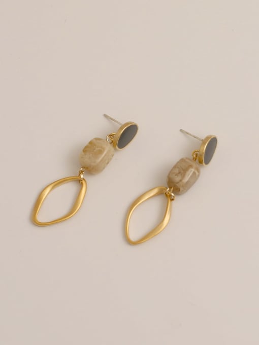 grey Brass Enamel Geometric Vintage Drop Trend Korean Fashion Earring