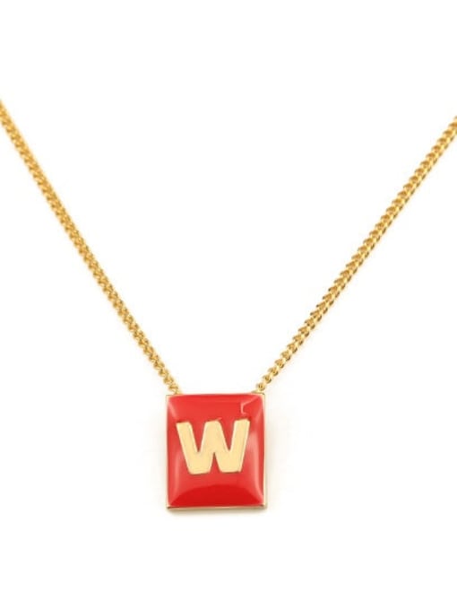 Red W Brass Enamel  Minimalist 26 English letters pendant Necklace