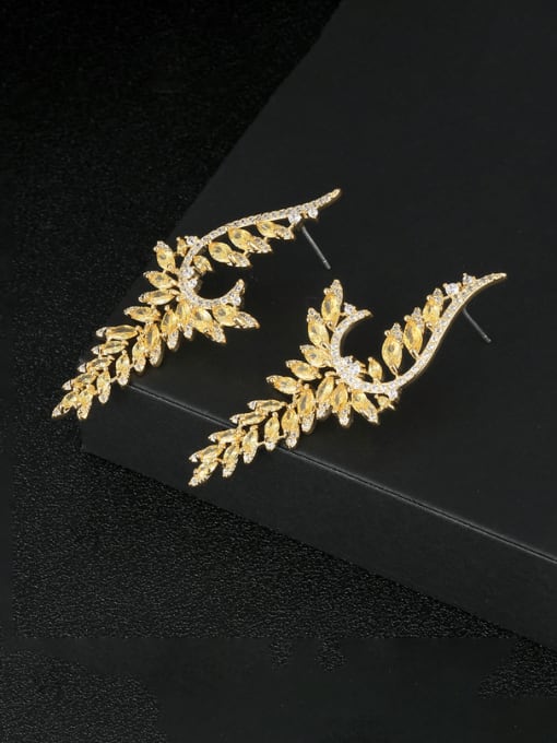OUOU Brass Cubic Zirconia Feather Water Drop  Luxury Cluster Earring 2