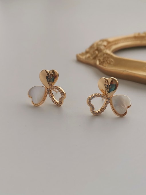 gold Copper Shell Heart Minimalist Stud Trend Korean Fashion Earring