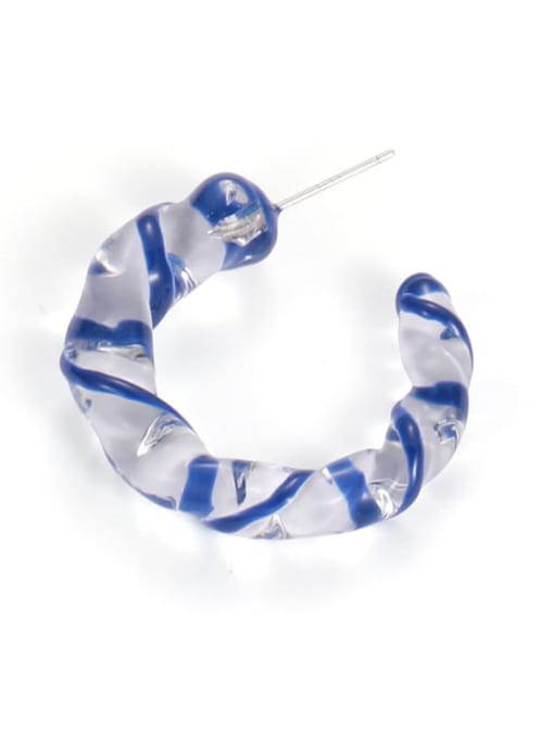 Blue stripe single sale Hand  Glass Minimalist C Shape Single Earring(Single-Only One)