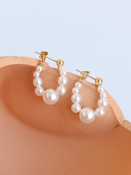 Five Color Brass Imitation Pearl Geometric Minimalist Huggie Earring