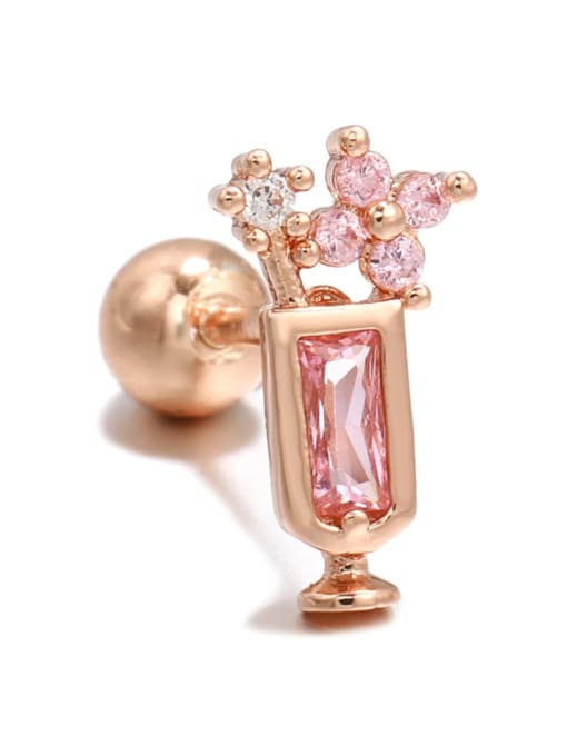 Pink juice rose gold Brass Cubic Zirconia Irregular Trend Single Earring(Single+Only One)