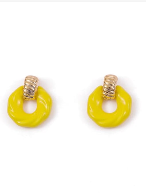 Yellow oil dripping Earrings Brass Enamel Geometric Minimalist Stud Earring