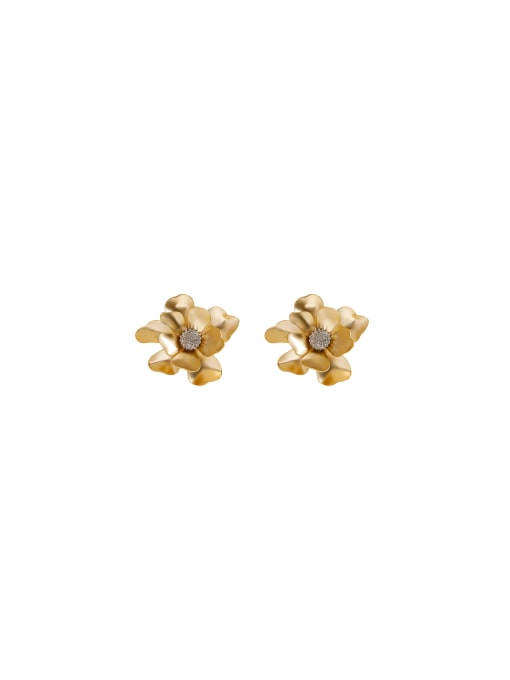 HYACINTH Brass Cubic Zirconia Flower Dainty Stud Earring 0