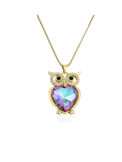 AOG Brass Glass Stone Owl Minimalist Necklace 0