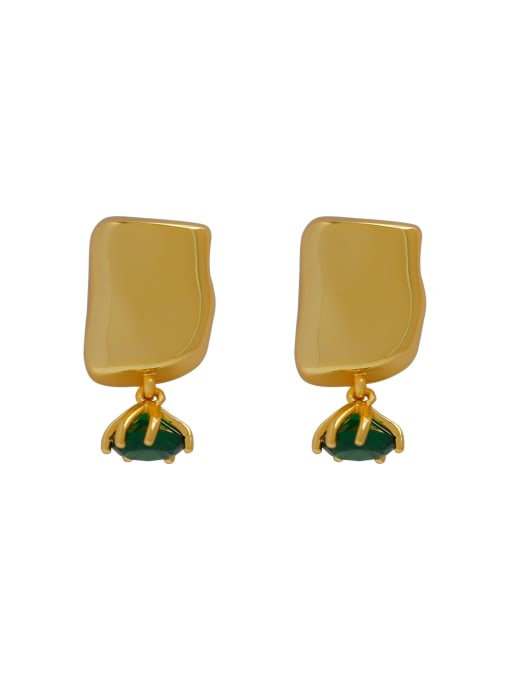 14k gold Brass Glass Stone Geometric Vintage Stud Earring