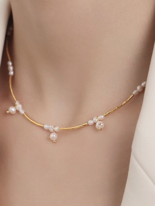 ACCA Brass Imitation Pearl Irregular Minimalist Beaded Necklace 1