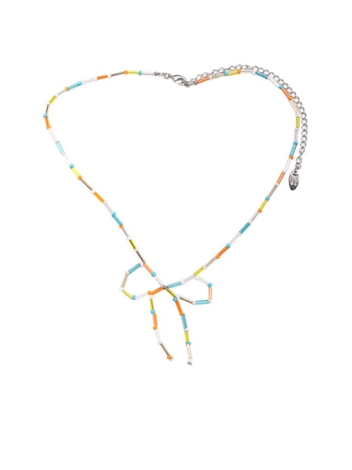 ACCA Brass Bowknot Trend Colorful Glass Tube Beads  Necklace 0