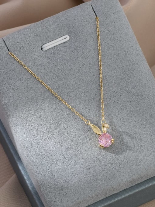 Gold XL63220 Brass Cubic Zirconia Pink Rabbit Dainty Necklace