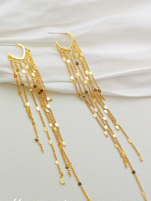 14K gold Copper Tassel Dainty Threader Trend Korean Fashion Earring