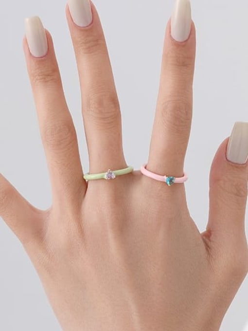 Five Color Brass Enamel Heart Minimalist Band Ring 1