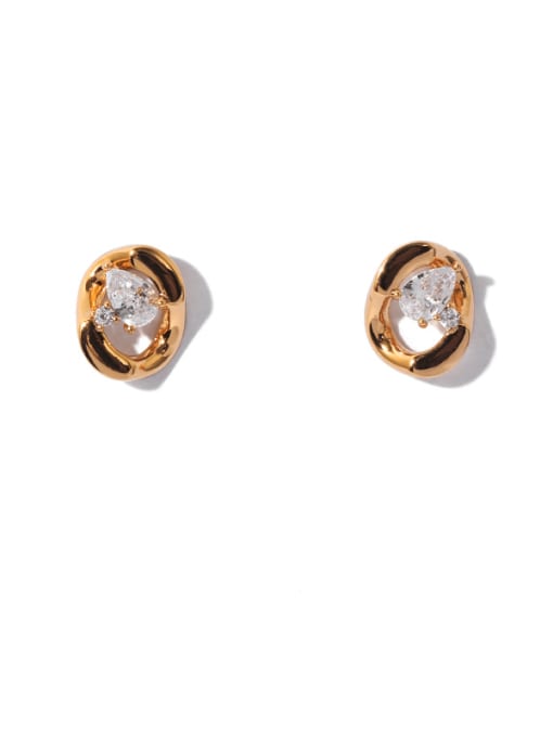 golden Brass Rhinestone Geometric Minimalist Stud Earring