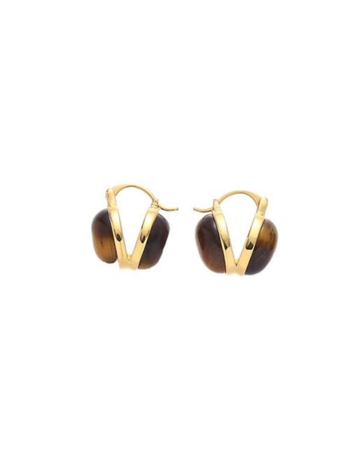 Sell in pairs according to model 18 Brass Tiger Eye Geometric Vintage Drop Earring