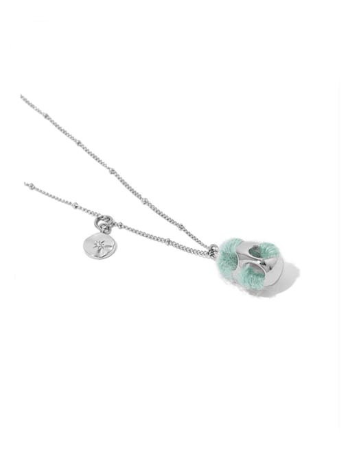 Light blue fluff necklace Titanium Steel Cubic Zirconia Geometric Vintage Necklace