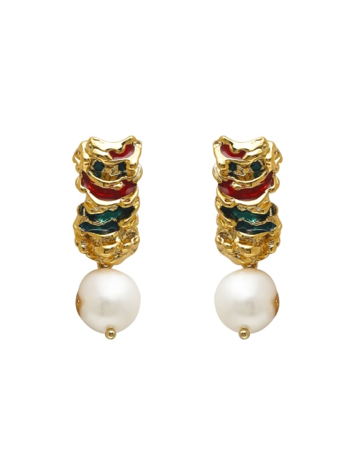 HYACINTH Brass Imitation Pearl Enamel Geometric Cute Stud Earring 0