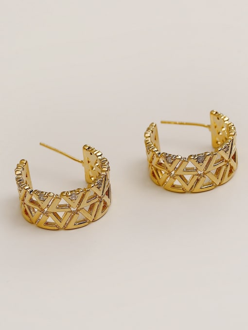 14k Gold Brass Rhinestone  Hip Hop Hollow C-shaped  Stud Trend Korean Fashion Earring