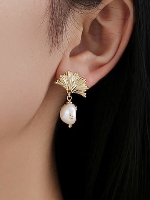 TINGS Brass Freshwater Pearl Flower Vintage Drop Earring 1