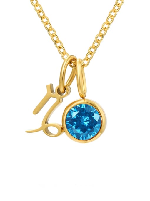 December Lake Blue Capricorn Gold Stainless steel Birthstone Constellation Cute Necklace