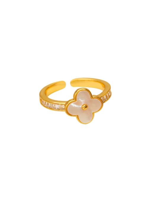 16K gold Brass Shell Clover Minimalist Band Ring