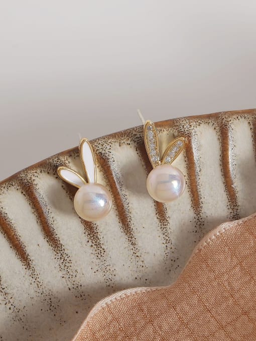 HYACINTH Brass Imitation Pearl Rabbit Cute Stud Earring 0